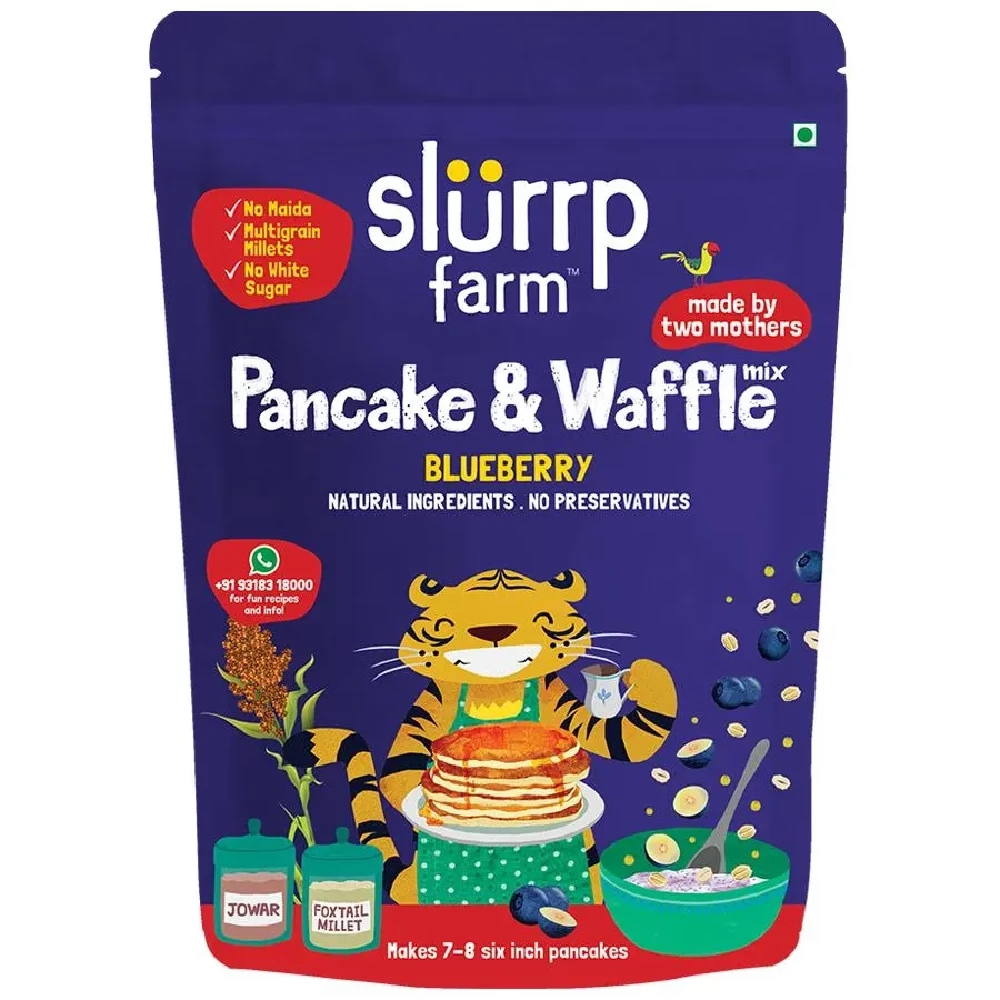 Slurrp Farm Millet Pancake & Waffle Mix - Blueberry & Supergrains, 150 g Pouch-1.webp